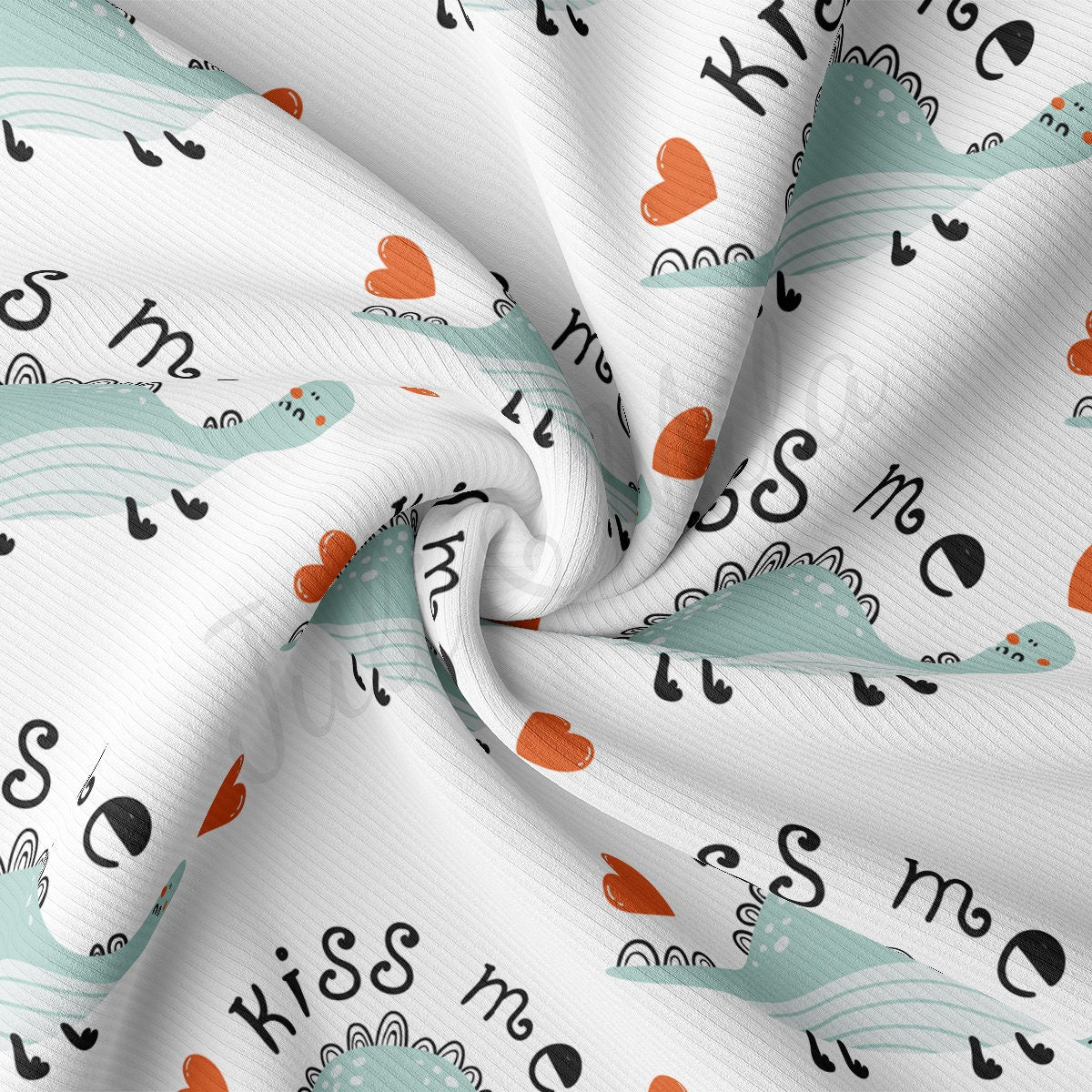 Rib Knit Fabric1 Yard RBK2211 Valentine's Day Dino Dinosaur