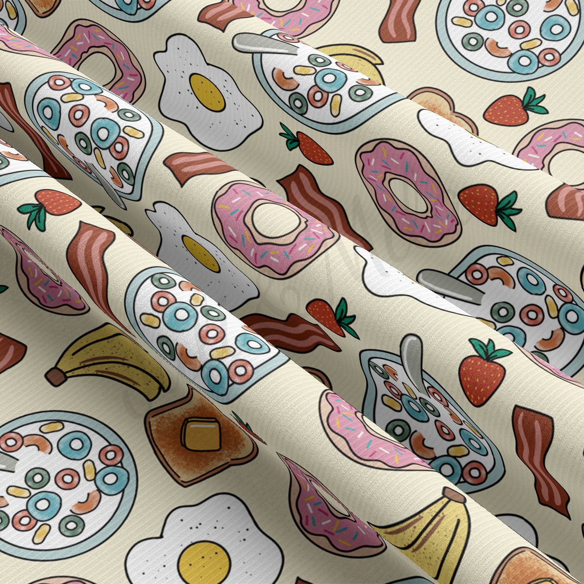 Rib Knit Fabric by the Yard Ribbed Jersey Stretchy Soft Polyester Stretch Fabric 1 Yard RBK2084 Food