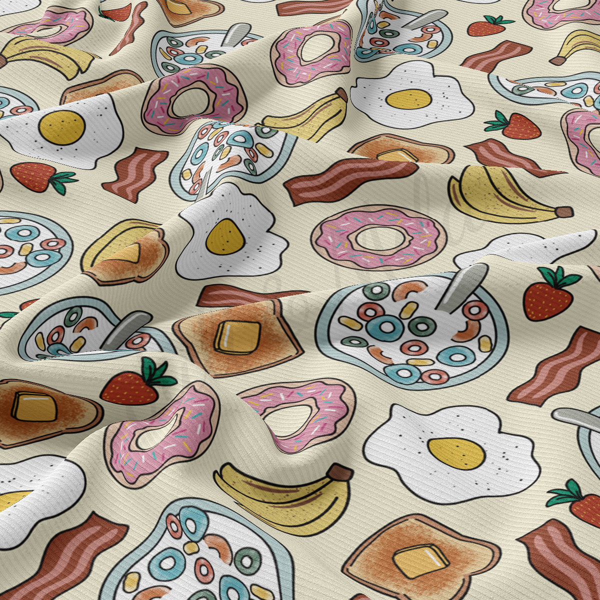Rib Knit Fabric by the Yard Ribbed Jersey Stretchy Soft Polyester Stretch Fabric 1 Yard RBK2084 Food