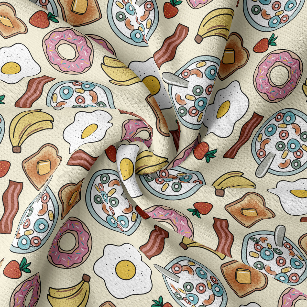 Rib Knit Fabric by the Yard Ribbed Jersey Stretchy Soft Polyester Stretch Fabric 1 Yard RBK2084 Food