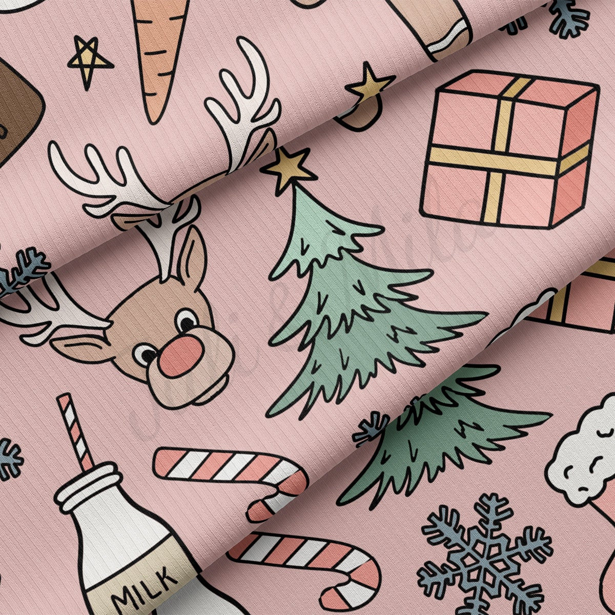 Rib Knit Fabric by the Yard Ribbed Jersey Stretchy Soft Polyester Stretch Fabric 1 Yard RBK2102 Christmas