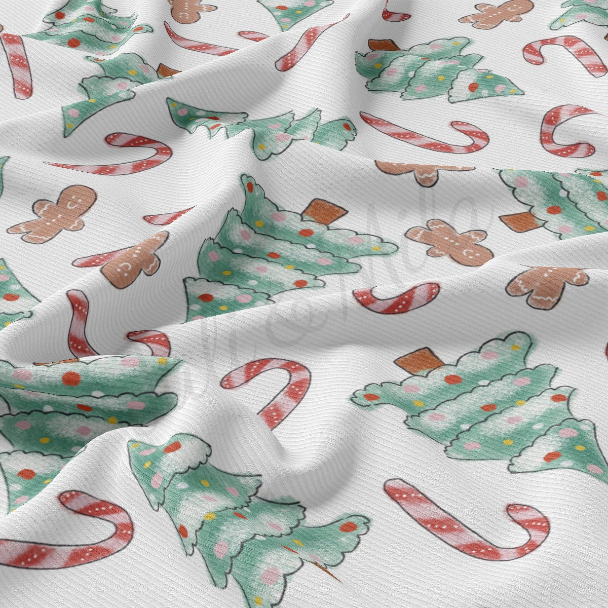 Rib Knit Fabric by the Yard Ribbed Jersey Stretchy Soft Polyester Stretch Fabric 1 Yard RBK2103 Christmas