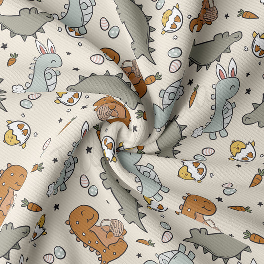 Rib Knit Fabric RBK2122 Easter Dino Dinosaur