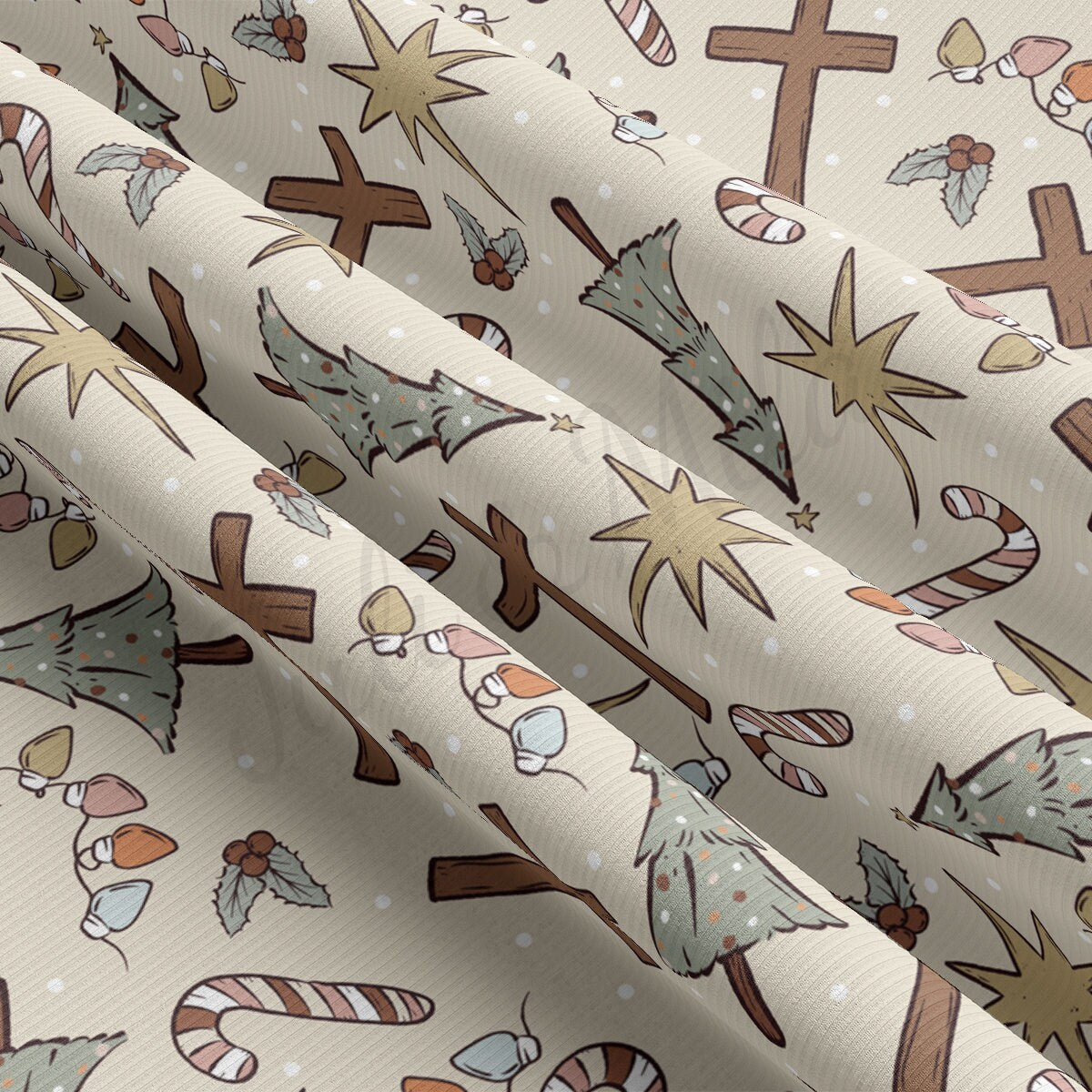 Rib Knit Fabric by the Yard Ribbed Jersey Stretchy Soft Polyester Stretch Fabric 1 Yard RBK2131 Christmas