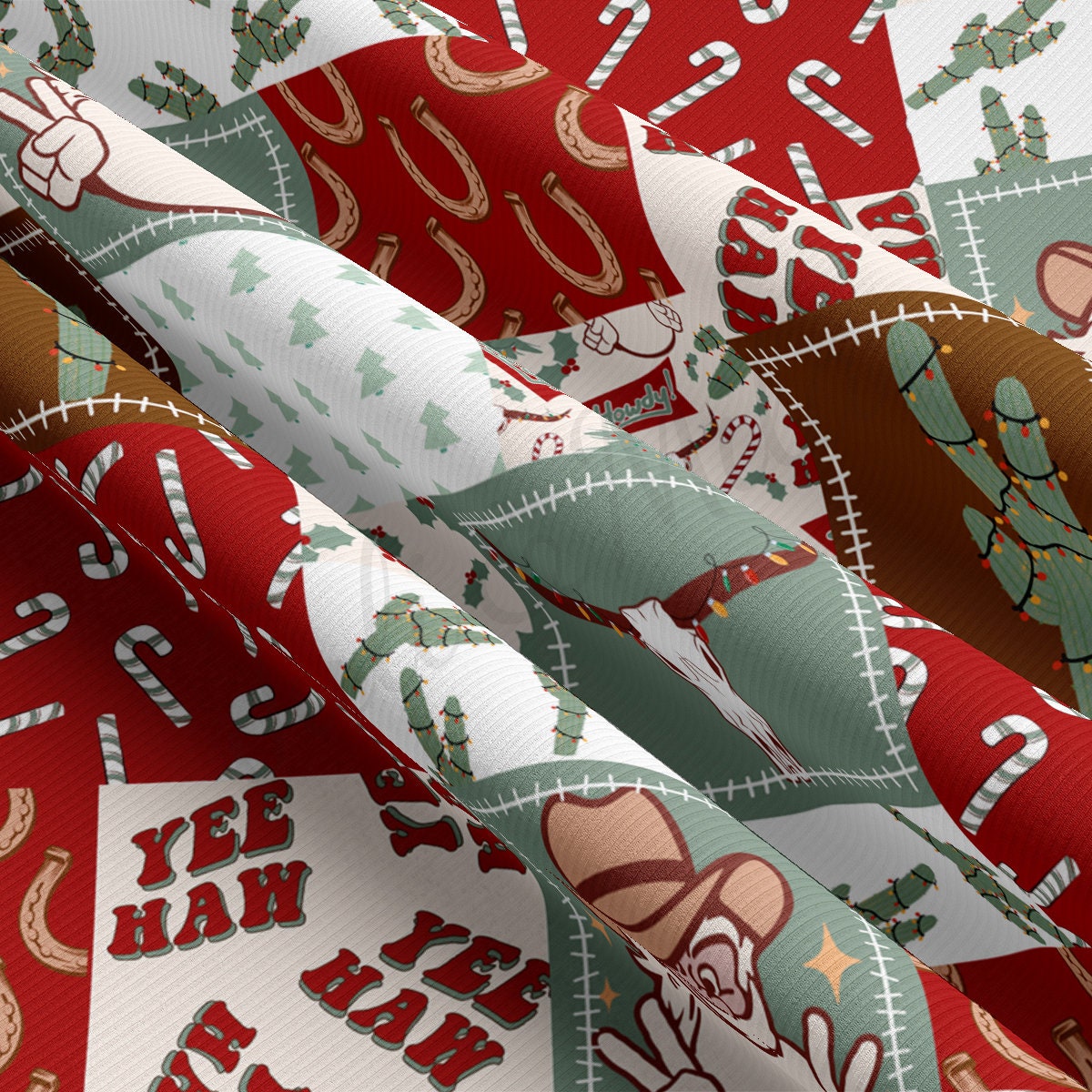 Rib Knit Fabric by the Yard Ribbed Jersey Stretchy Soft Polyester Stretch Fabric 1 Yard RBK2158 Christmas