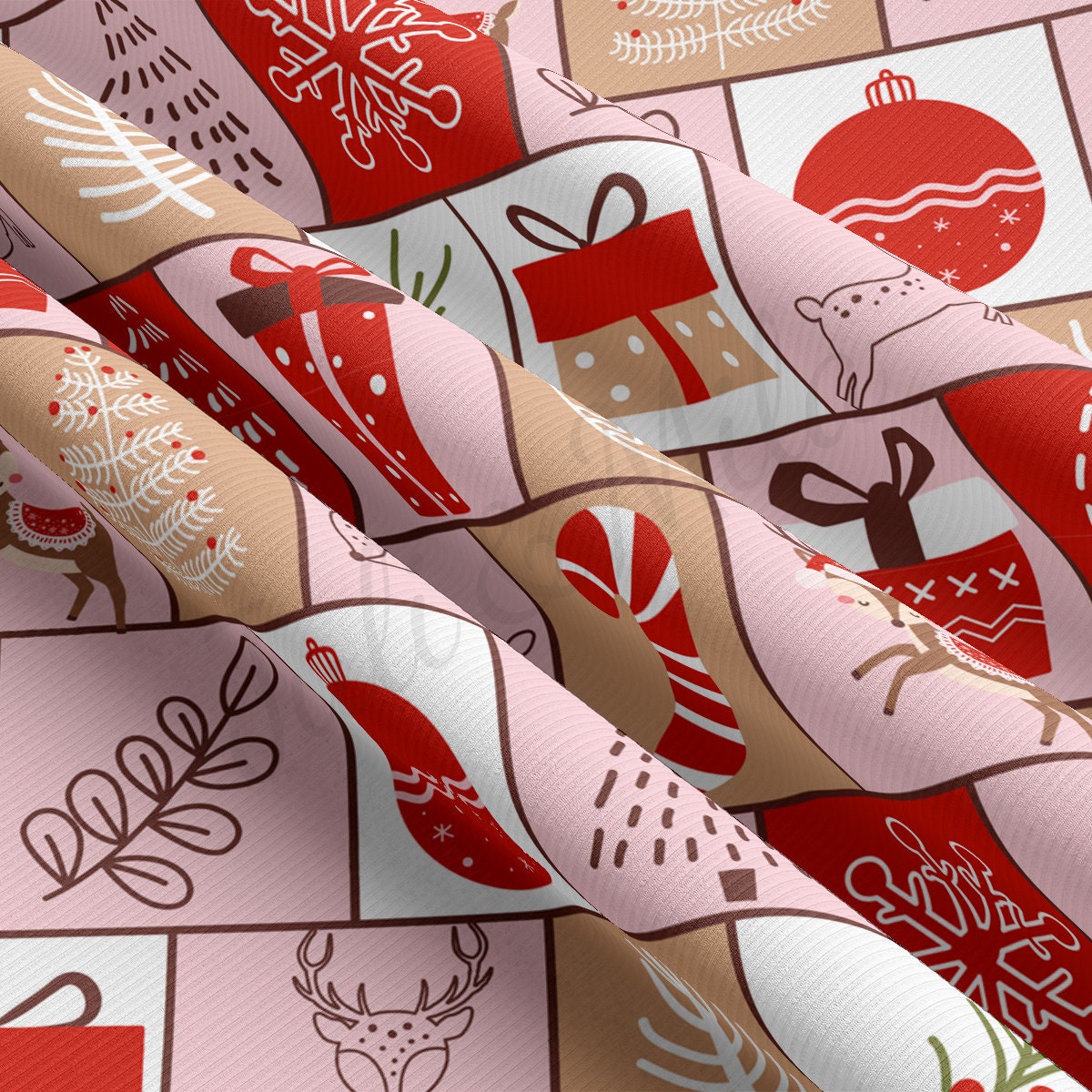 Christmas Rib Knit Fabric by the Yard Ribbed Jersey Stretchy Soft Polyester Stretch Fabric 1 Yard RBK2168