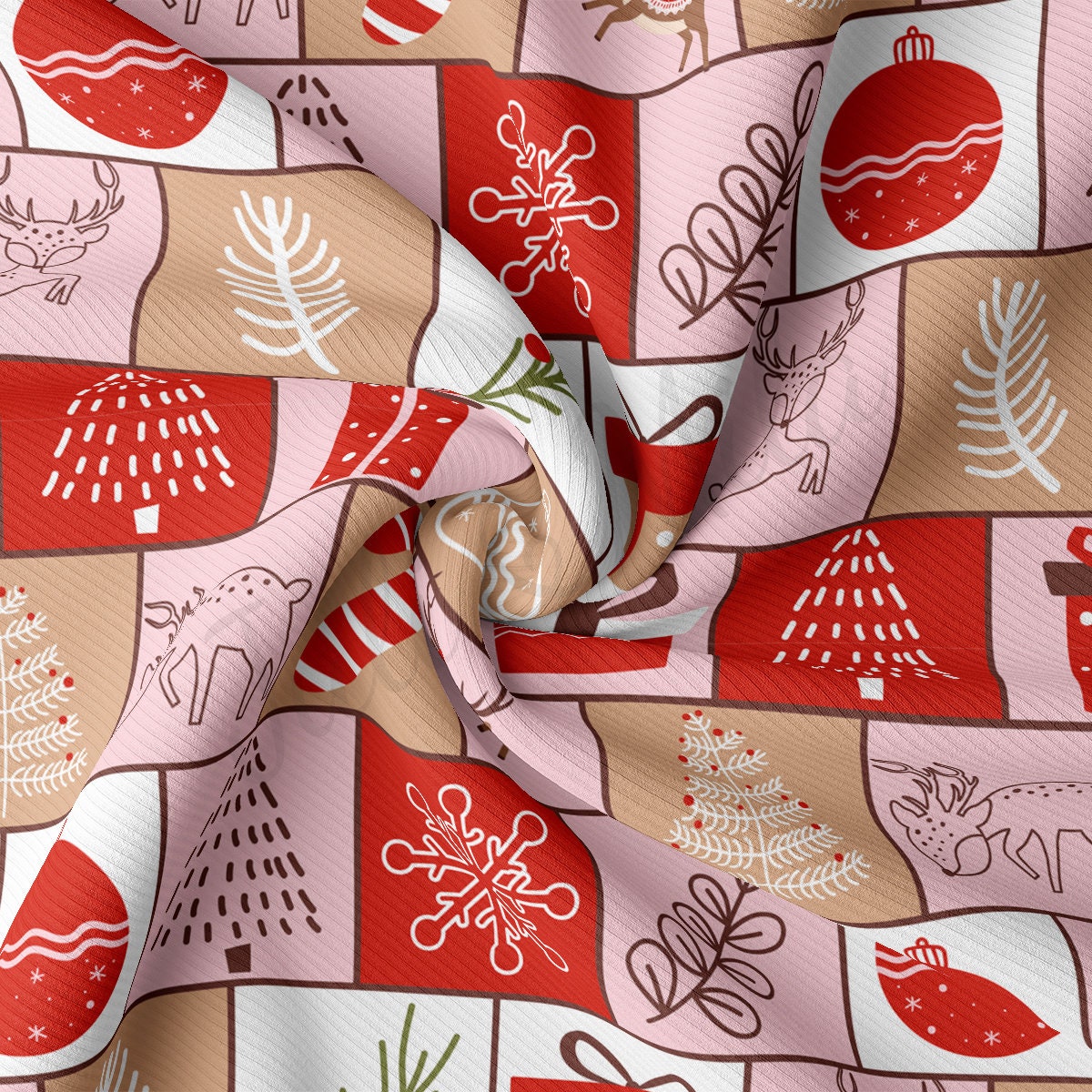 Christmas Rib Knit Fabric by the Yard Ribbed Jersey Stretchy Soft Polyester Stretch Fabric 1 Yard RBK2168