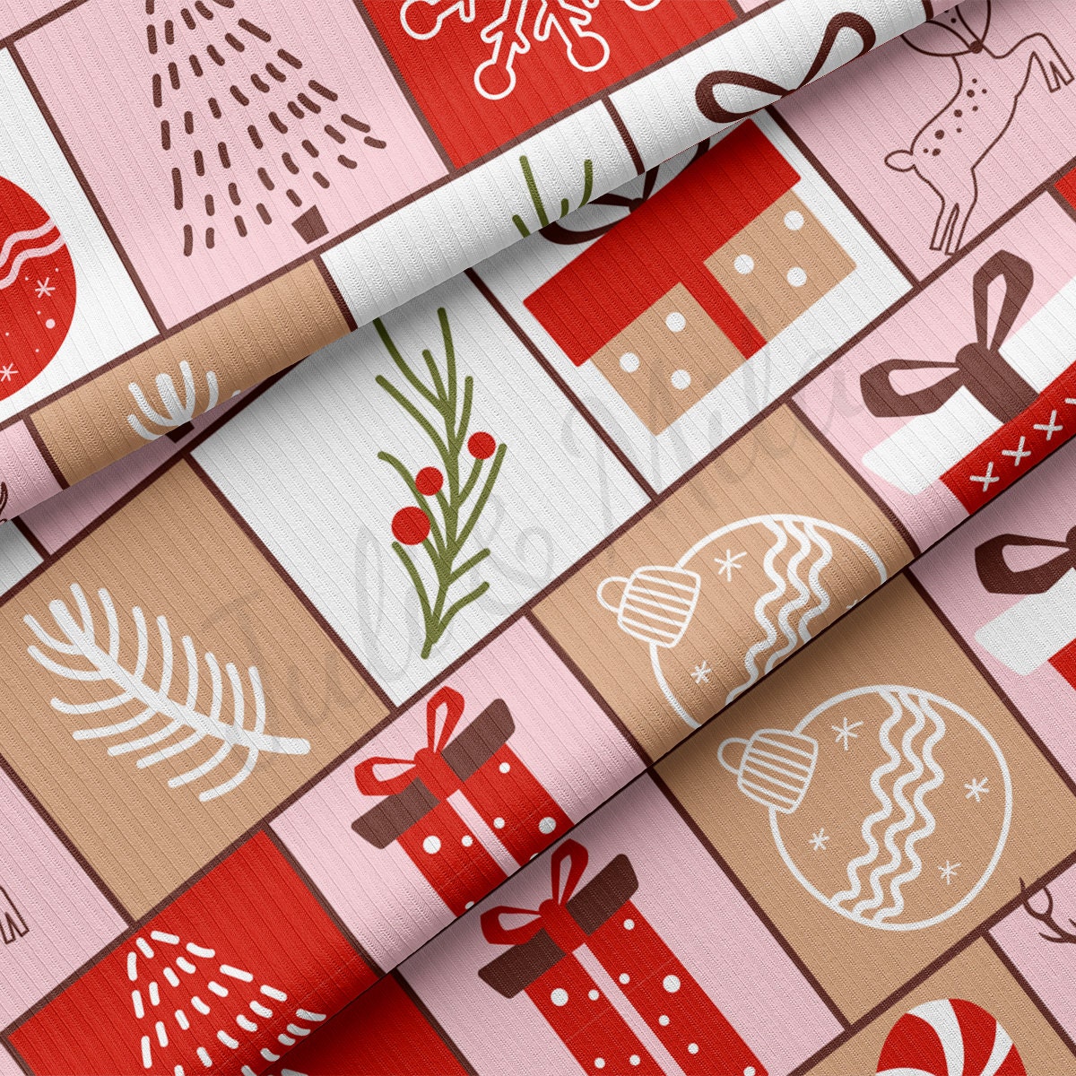 Christmas Rib Knit Fabric by the Yard Ribbed Jersey Stretchy Soft Polyester Stretch Fabric 1 Yard RBK2168