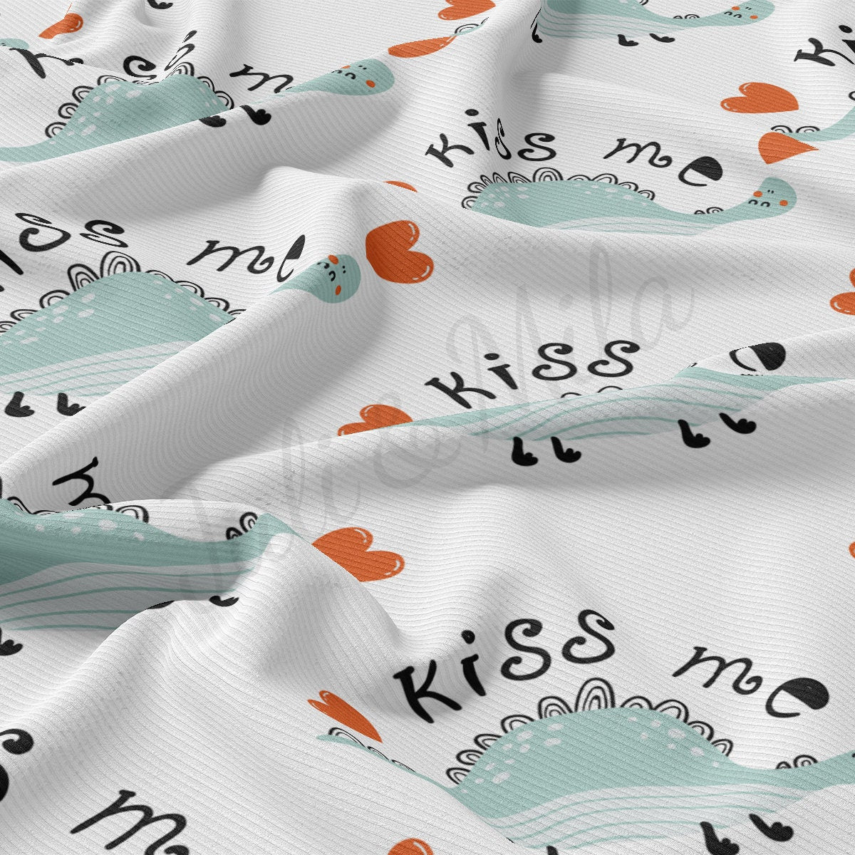 Rib Knit Fabric1 Yard RBK2211 Valentine's Day Dino Dinosaur