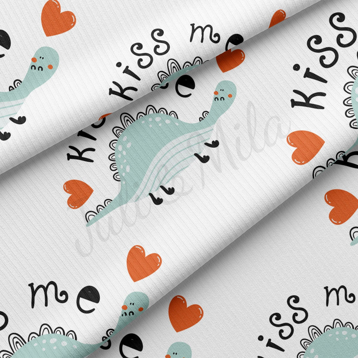Rib Knit Fabric1 Yard RBK2211 Valentine's Day Dino Dinosaur