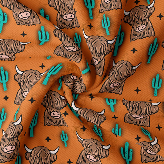 Rib Knit Fabric RBK2568 Bohemian Boho Highland Cow