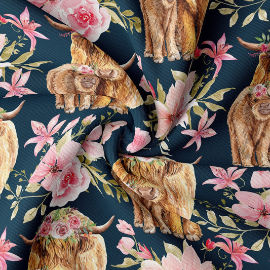 Rib Knit Fabric RBK2570 Highland Cow