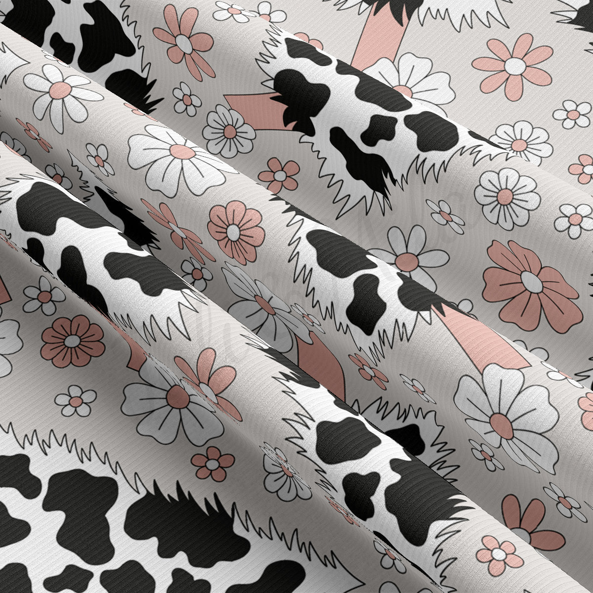 Rib Knit Fabric RBK2605 Cow Christmas