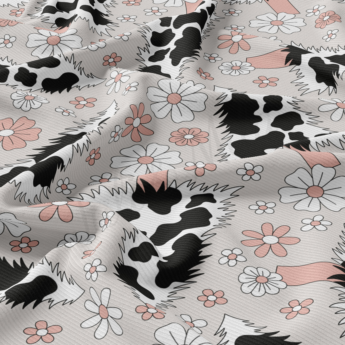 Rib Knit Fabric RBK2605 Cow Christmas