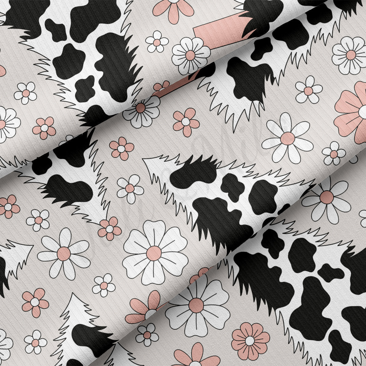 Rib Knit Fabric RBK2605 Cow Christmas