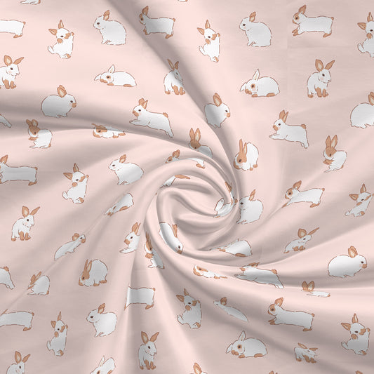 100% Cotton Fabric By the Yard Printed in USA Cotton Sateen - Cotton CTN2654 Bunnies