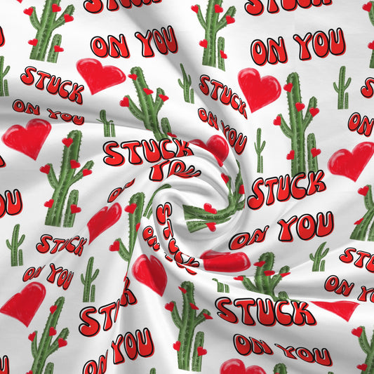 100% Cotton Fabric By the Yard Printed in USA Cotton Sateen - Cotton CTN2632 Valentine's Day Stuck on You