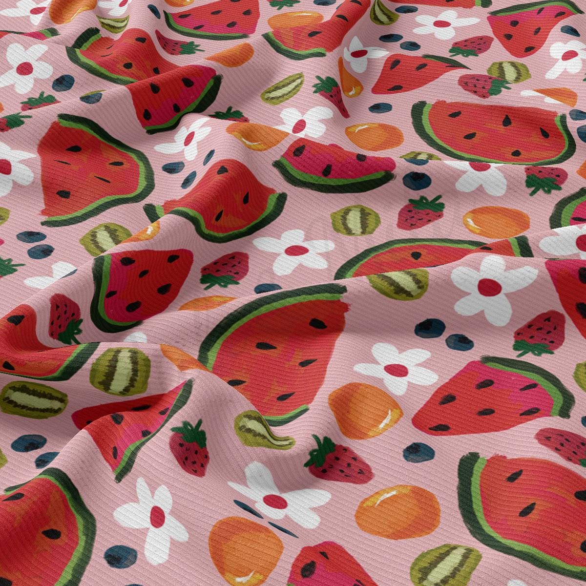 a pink background with a bunch of watermelon on it