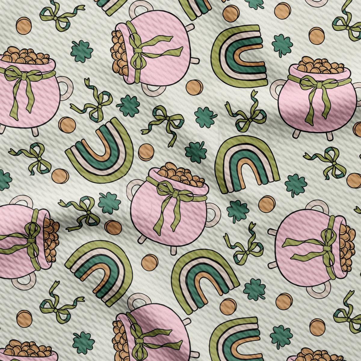 a pattern of potted plants and rainbows on a white background
