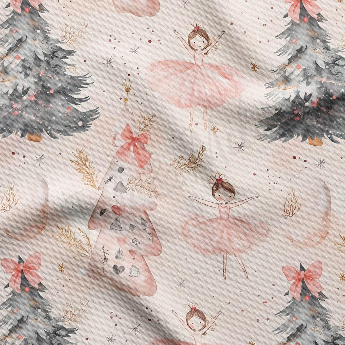 a repeating pattern of Christmas trees, dancing ballerinas, and snowflakes, creating a festive and whimsical atmosphere.
