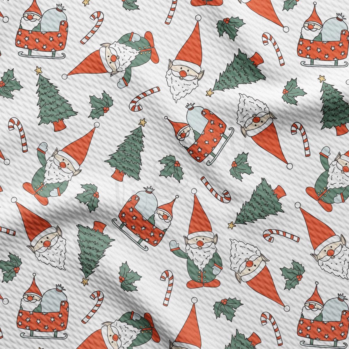 a pattern of santa claus and christmas trees on a white background