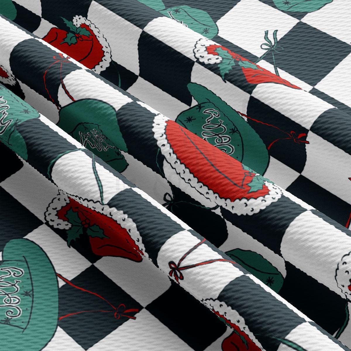 a close up of a checkered table cloth