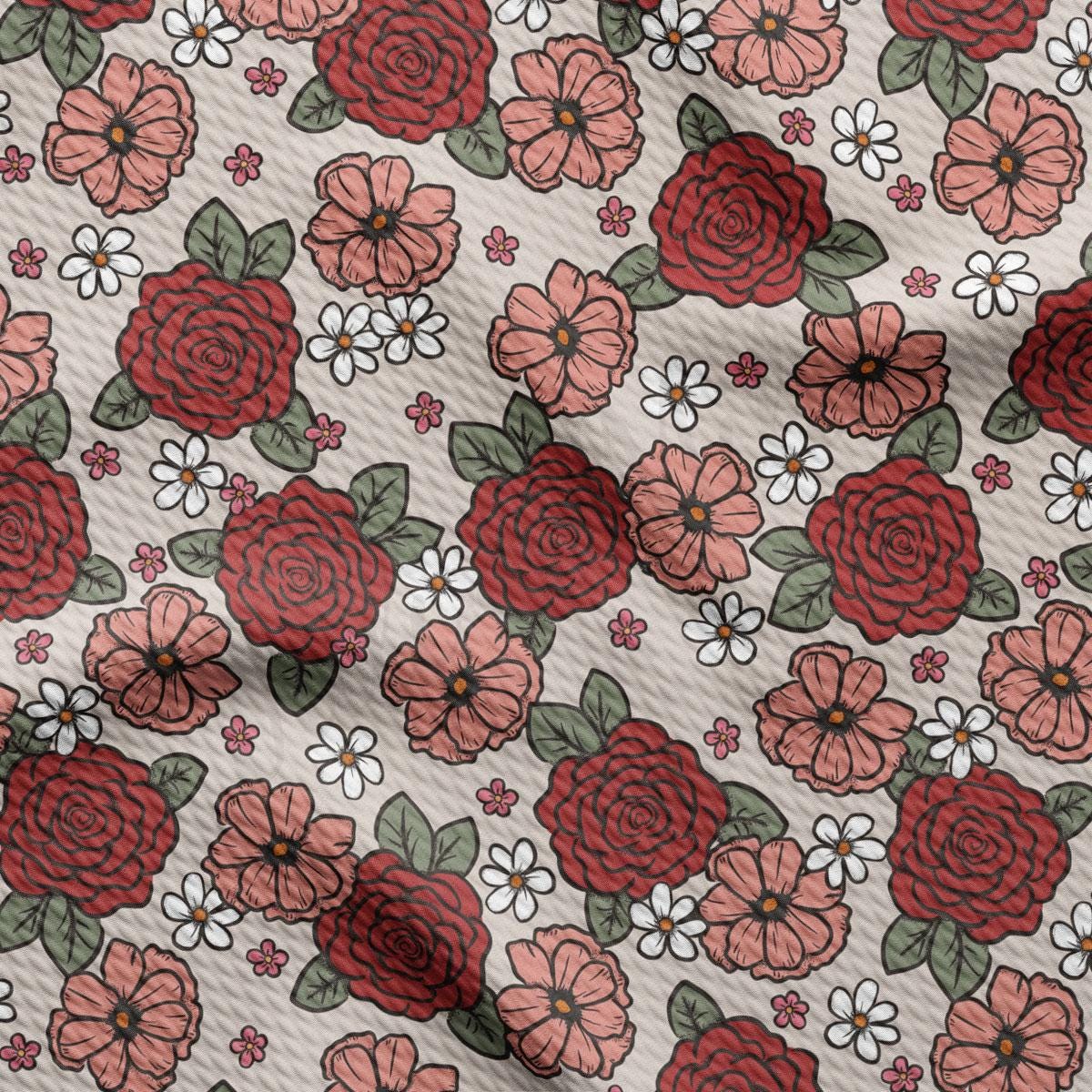 a red and white flower pattern on a white background