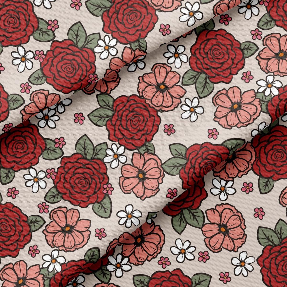 a red and white flower pattern on a white background