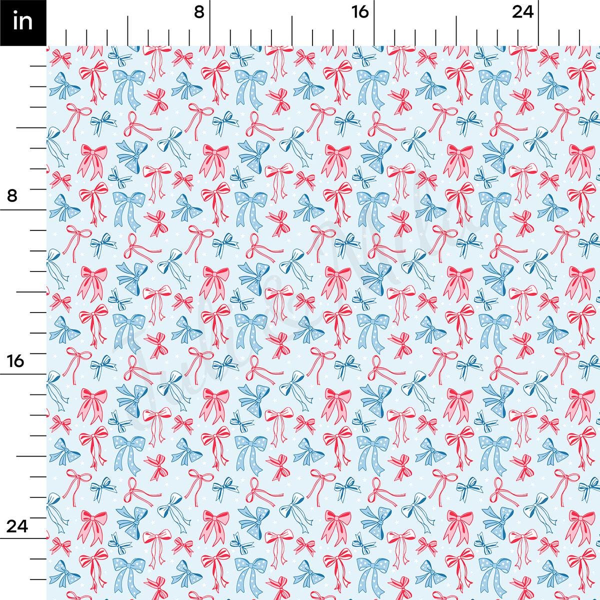 a blue background with red and blue bows