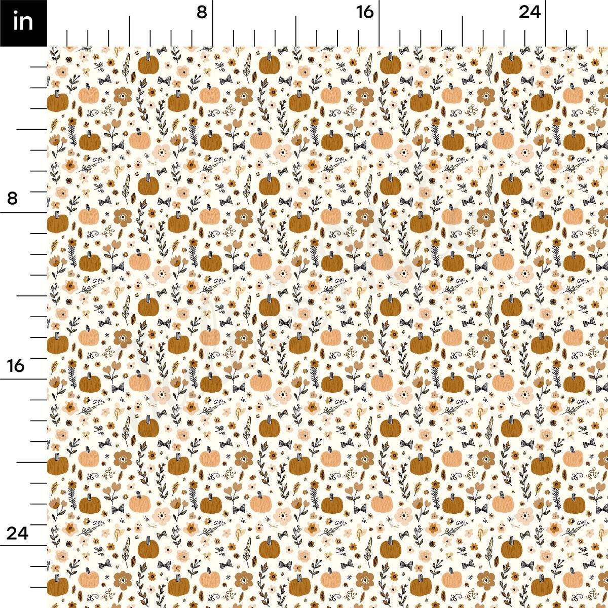 a repeating pattern of various autumn-themed elements, including pumpkins, leaves, flowers, and other fall-colored objects. The pattern is composed of small, repeating shapes and symbols, creating a visually cohesive and seasonal design.
