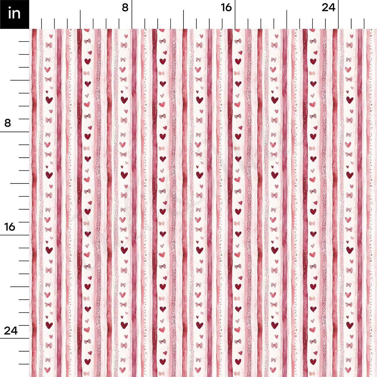 The image is a repeating pattern of vertical stripes with red hearts and bows. The pattern is composed of 24 stripes, each containing a heart and a bow. The stripes are arranged in a grid-like fashion, with each stripe having a different number of hearts and bows. The image is a simple, minimalist design with a focus on the repeating pattern of stripes and hearts.