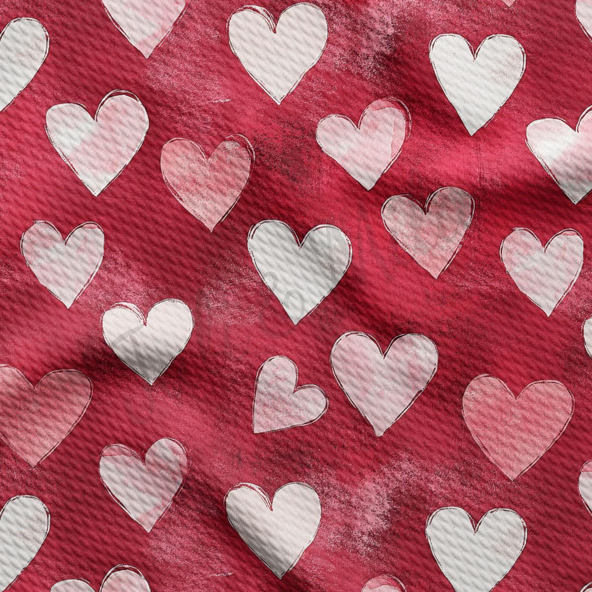a repeating pattern of white hearts against a red background.