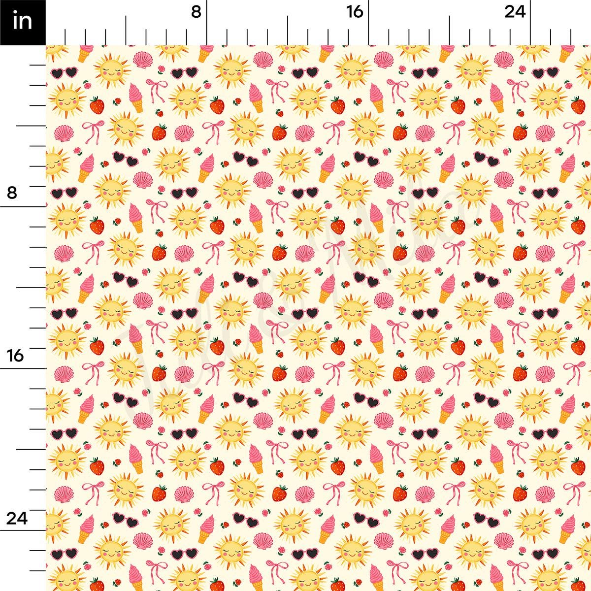 a ruler with a pattern of sunflowers and sunglasses on it