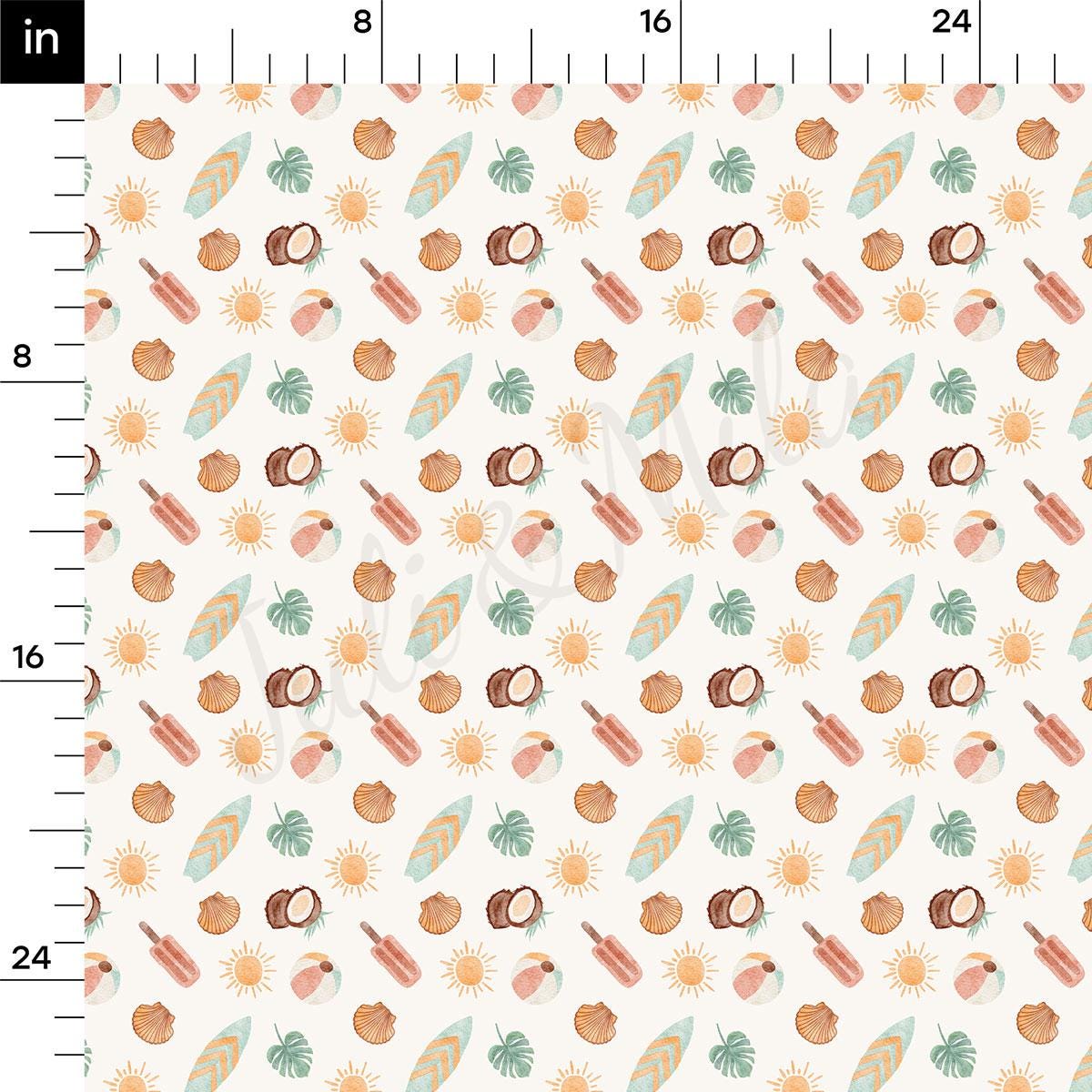 a ruler with a pattern of different items on it