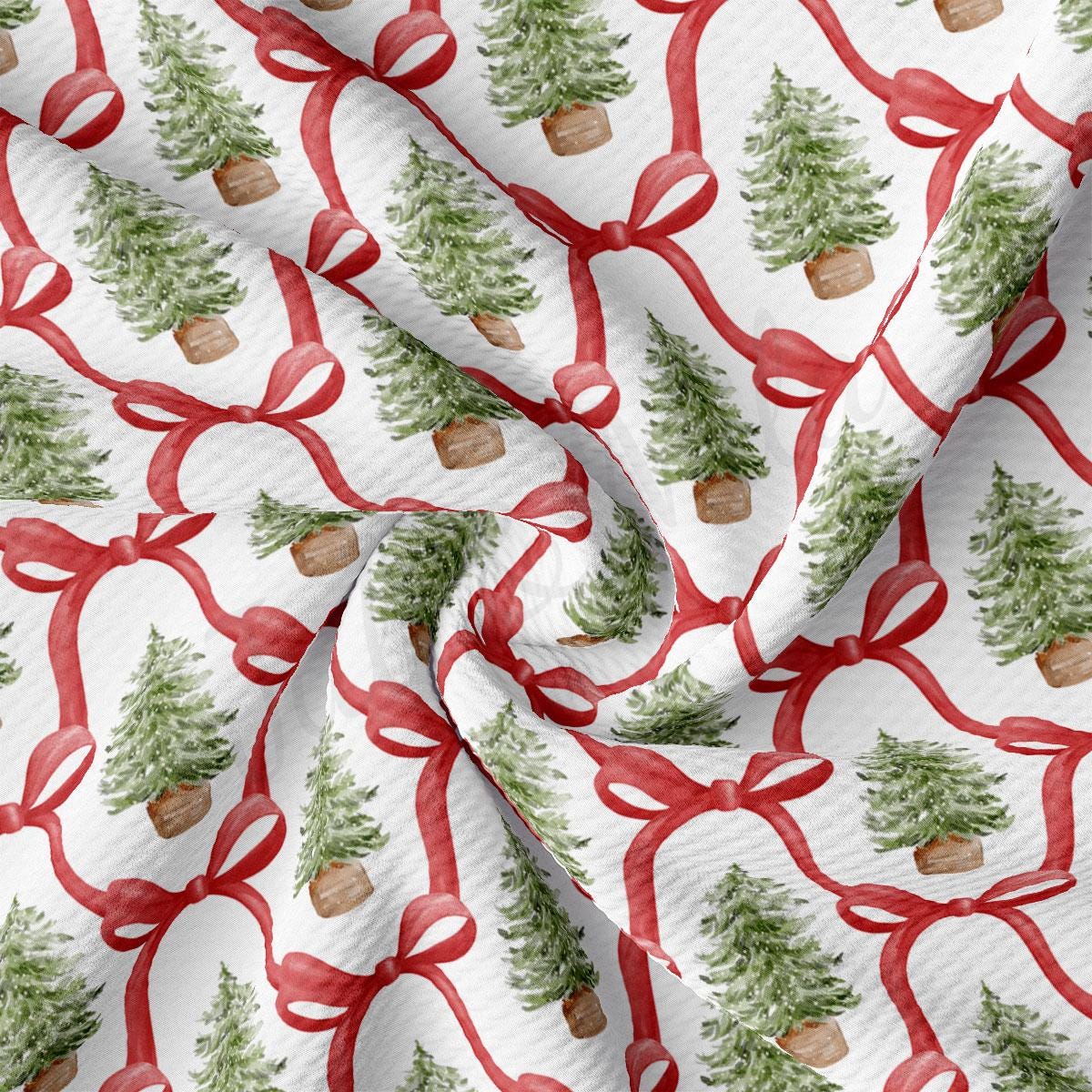 a repeating pattern of Christmas trees with red bows, creating a festive and holiday-themed design.