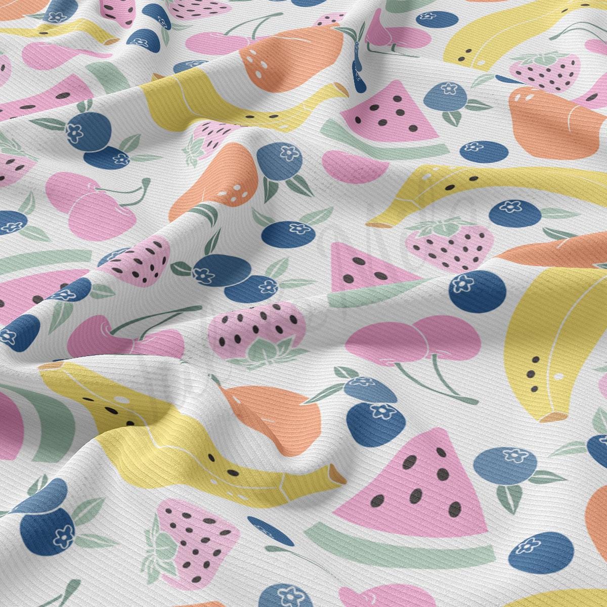 a close up of a pattern of fruit on a white background