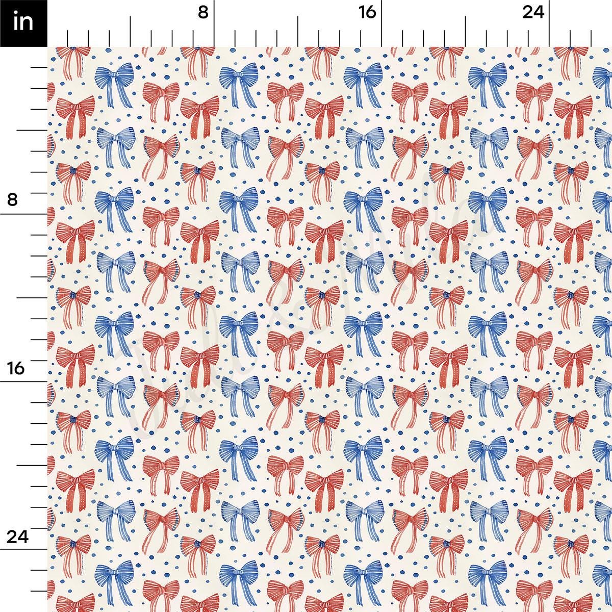 a ruler with a pattern of red, white and blue bows