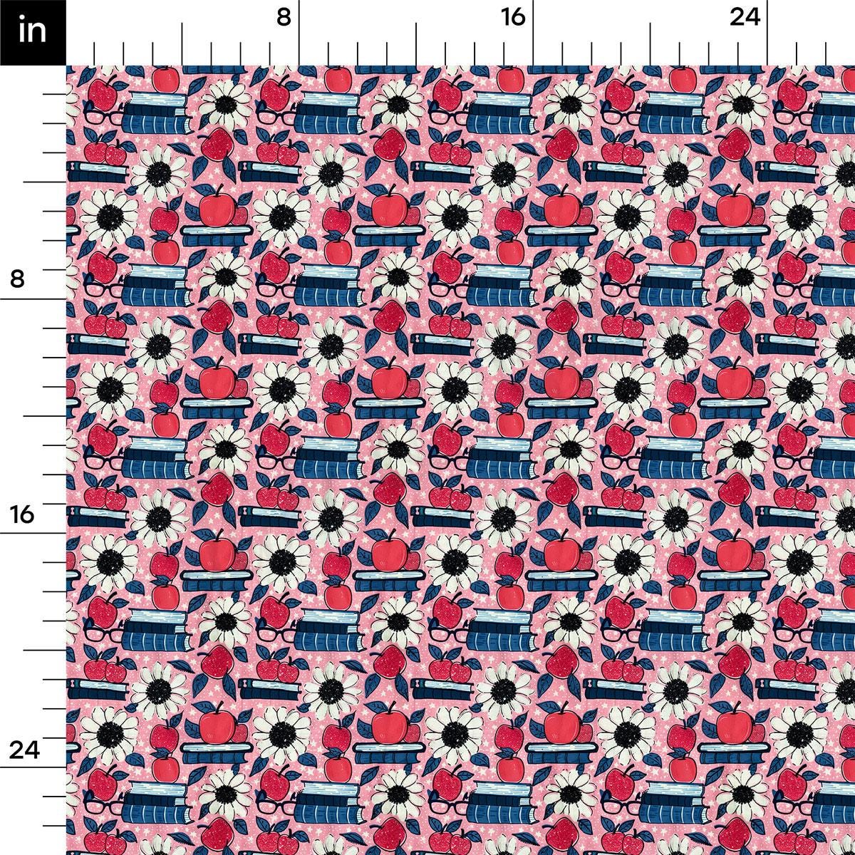 a pink and blue pattern with flowers on it