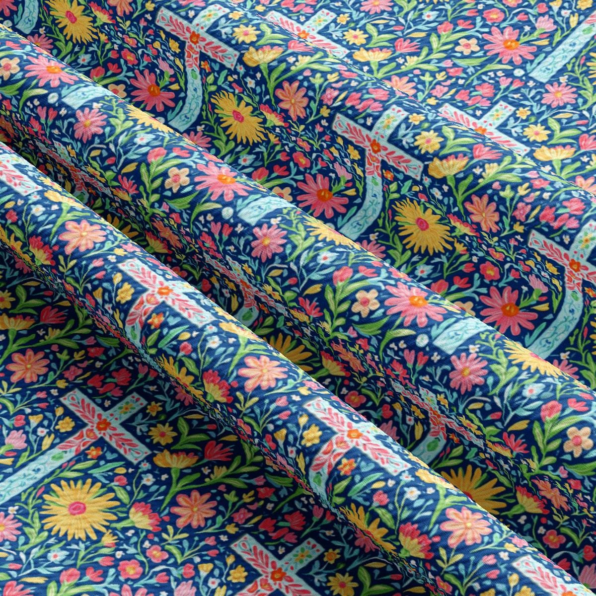 a close up of a colorful flowered fabric