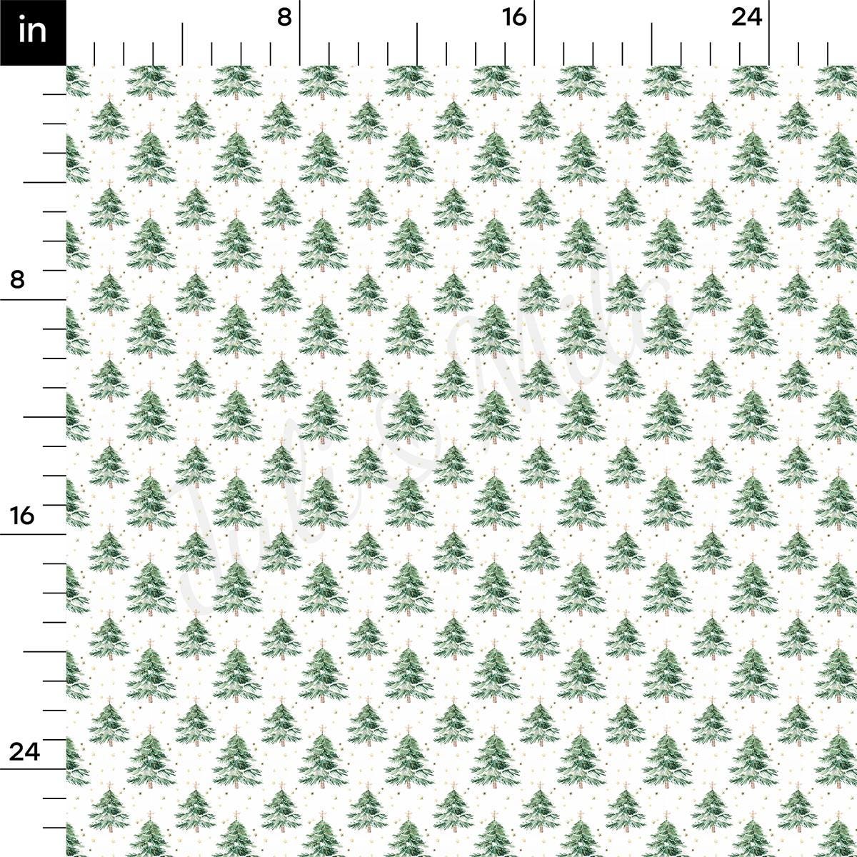 a repeating pattern of green Christmas trees on a white background.