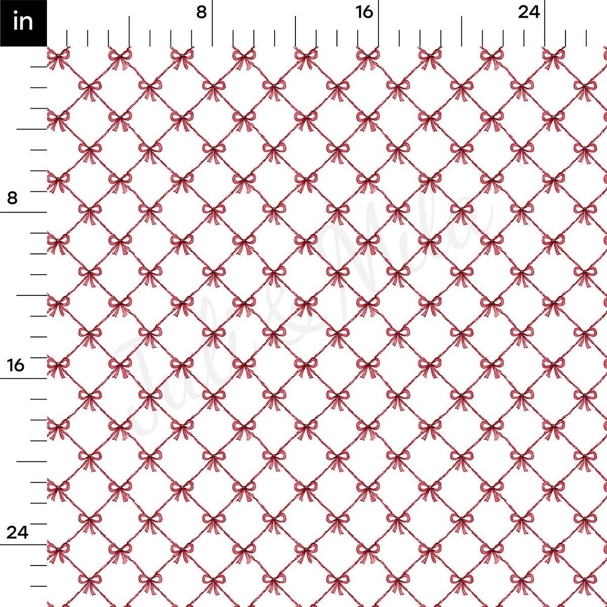 a repeating pattern of red bows on a white background, creating a visually striking and symmetrical design.