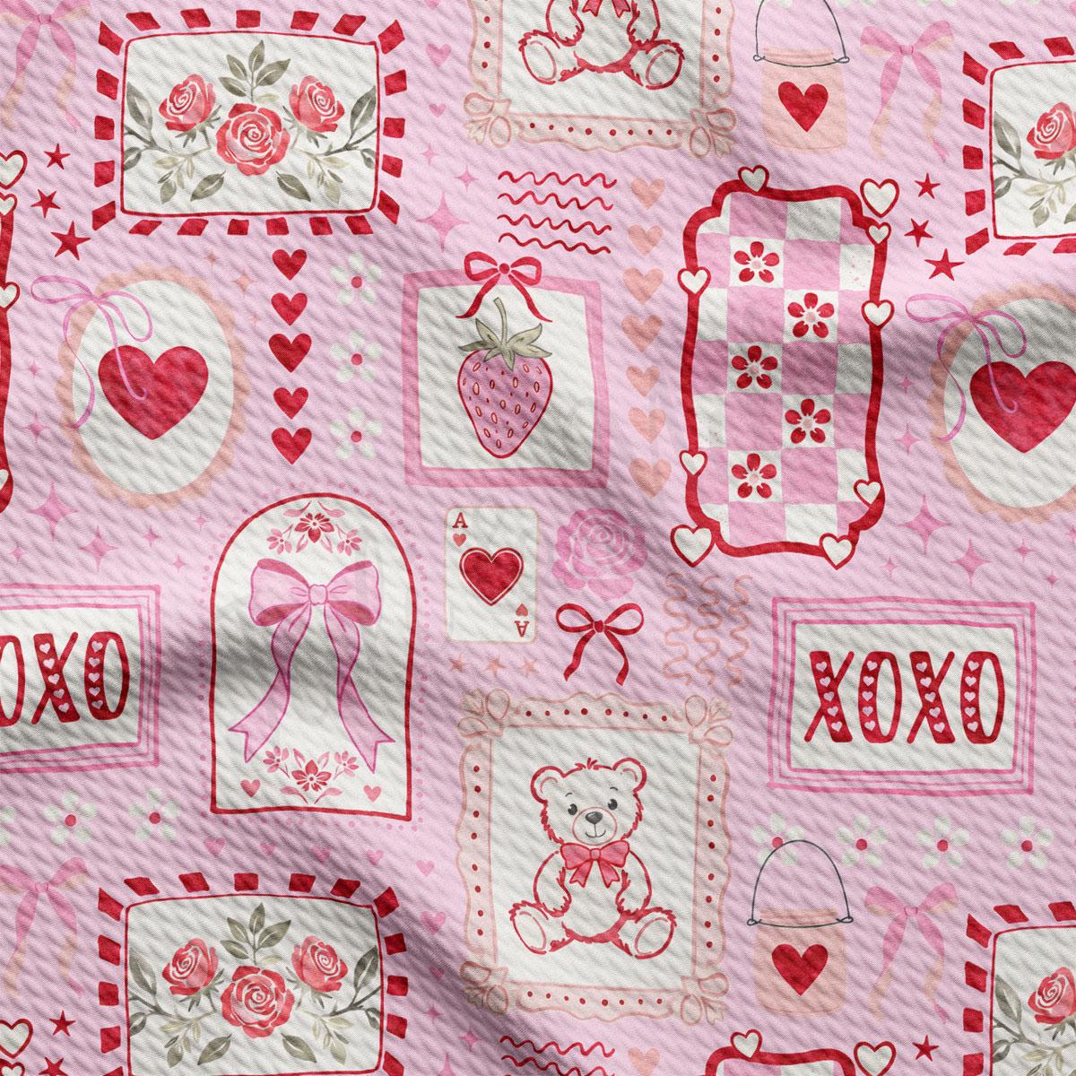 The image is a collage of various pink and red images, including hearts, flowers, and a teddy bear, arranged in a repeating pattern.