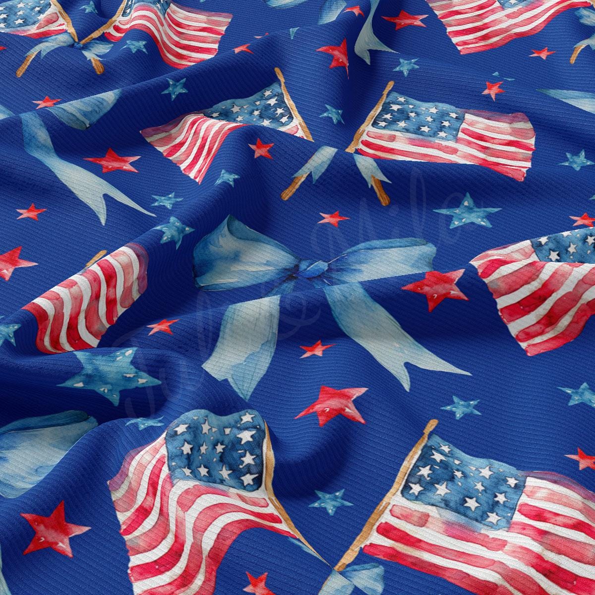 a blue background with red, white and blue stars and an american flag