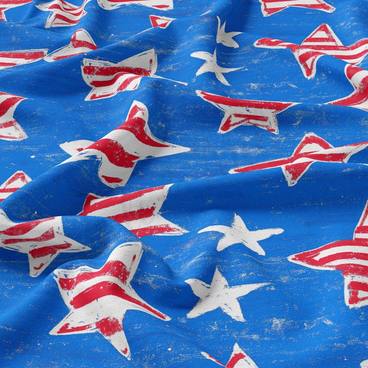 a blue background with red, white and blue stars