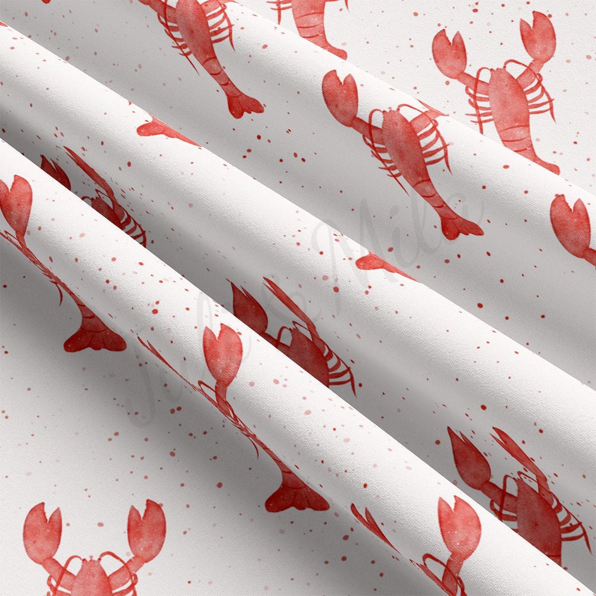 a close up of a curtain with lobsters on it