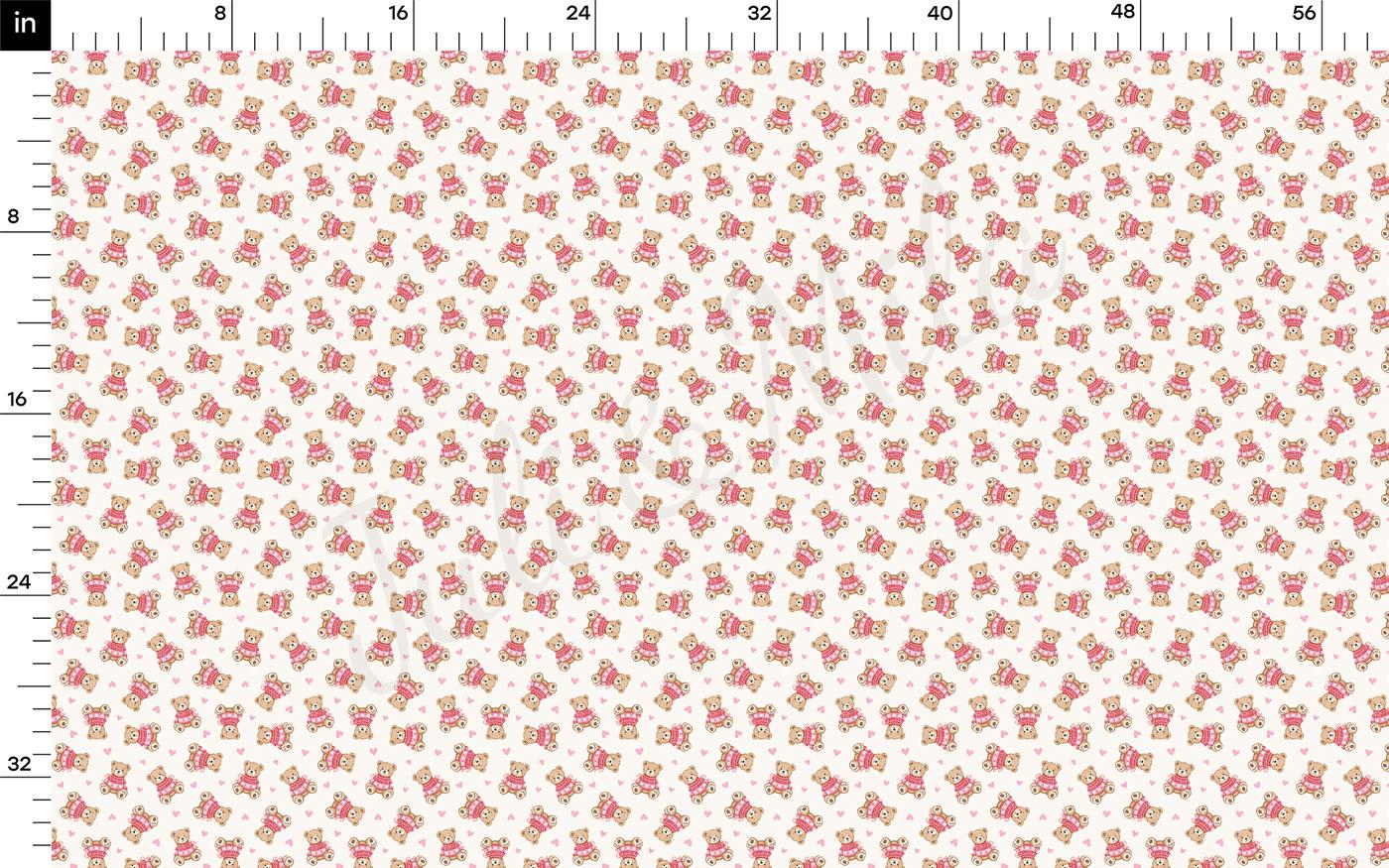 a repeating pattern of pink and white teddy bear designs on a white background.