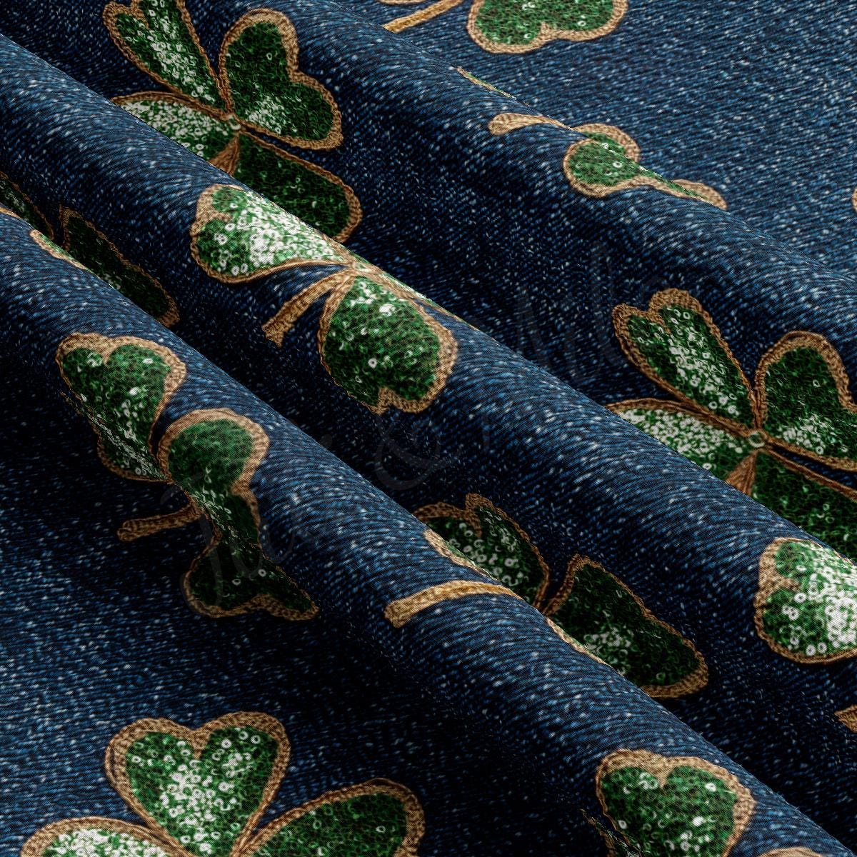 a close up of a fabric with shamrocks on it