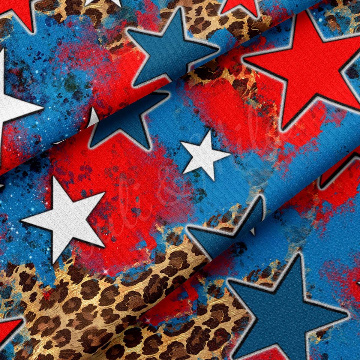 a red, white, and blue background with stars