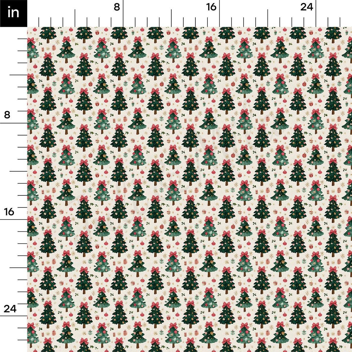 The image is a repeating pattern of Christmas trees with red bows, arranged in a grid-like fashion.