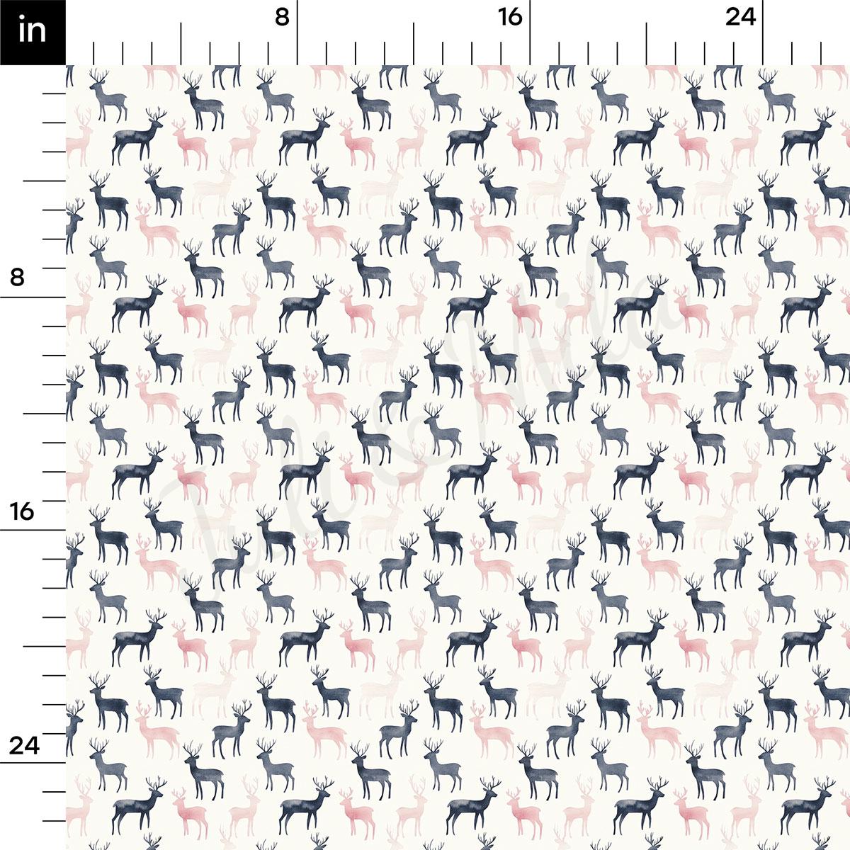 a repeating pattern of deer silhouettes in shades of pink and black against a light background.